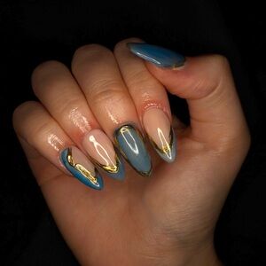 Blue and Gold Nail Art Press On Nails